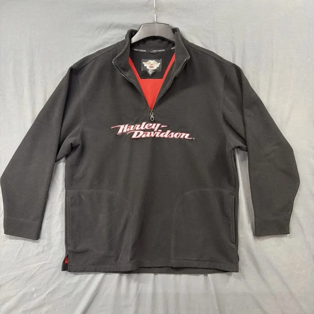 Harley Davidson Black Red Embroidered Long Sleeve Zip Sweatshirt SZ XL